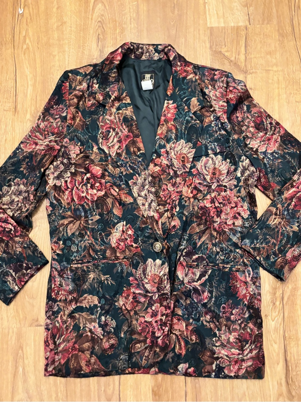 San Moire Floral Blazer in Teal and Burgundy